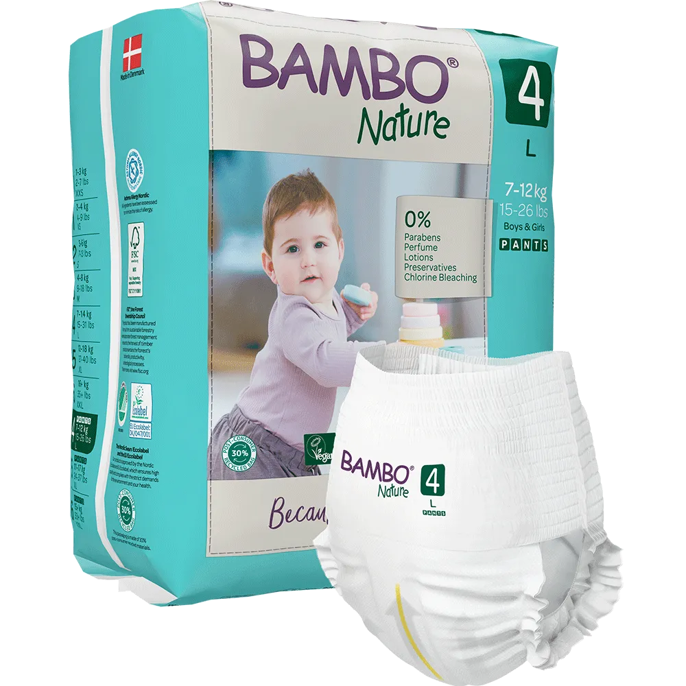 Bambo Nature Pants -  Couches Culottes absorbantes pour bébé Taille 4 (7-12 kg) - Carton de 5 sachets de 20 pièces