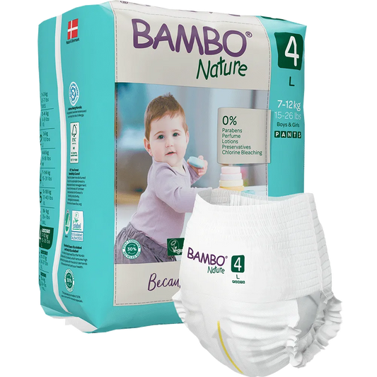 Bambo Nature Pants -  Couches Culottes absorbantes pour bébé Taille 4 (7-12 kg) - Carton de 5 sachets de 20 pièces