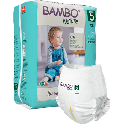 Bambo Nature Pants -  Couches Culottes absorbantes pour bébé Taille 5 (11-17 kg) - Carton de 5 sachets de 19 pièces