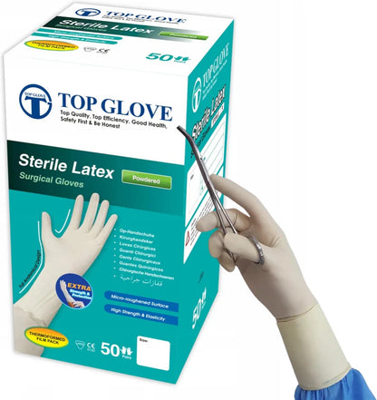 TOP GLOVES - Gants chirurgicaux stériles en latex poudrés - 50 paires