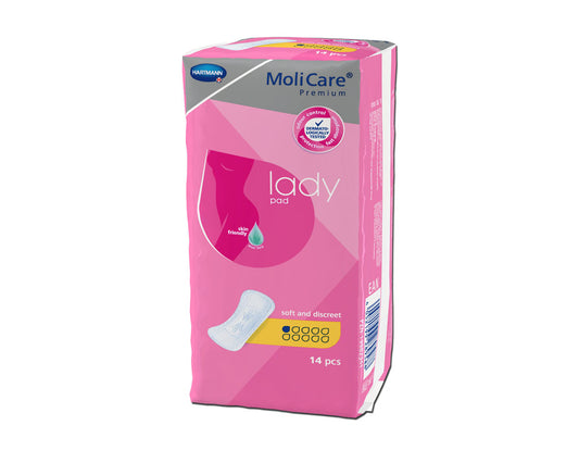 HARTMANN - MoliCare - Protection urinaire pour femme 1 goutte Premium lady pad - Carton de 12 sachets de 14 pièces