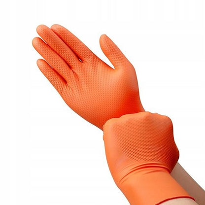 Gants de protection extra fort et résistant - Orange - Nitrile - Texture diamant - Boite de 50