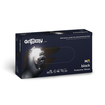 Gants de protection extra fort et résistant, Noir, Nitrile, texture diamant - Boite de 50