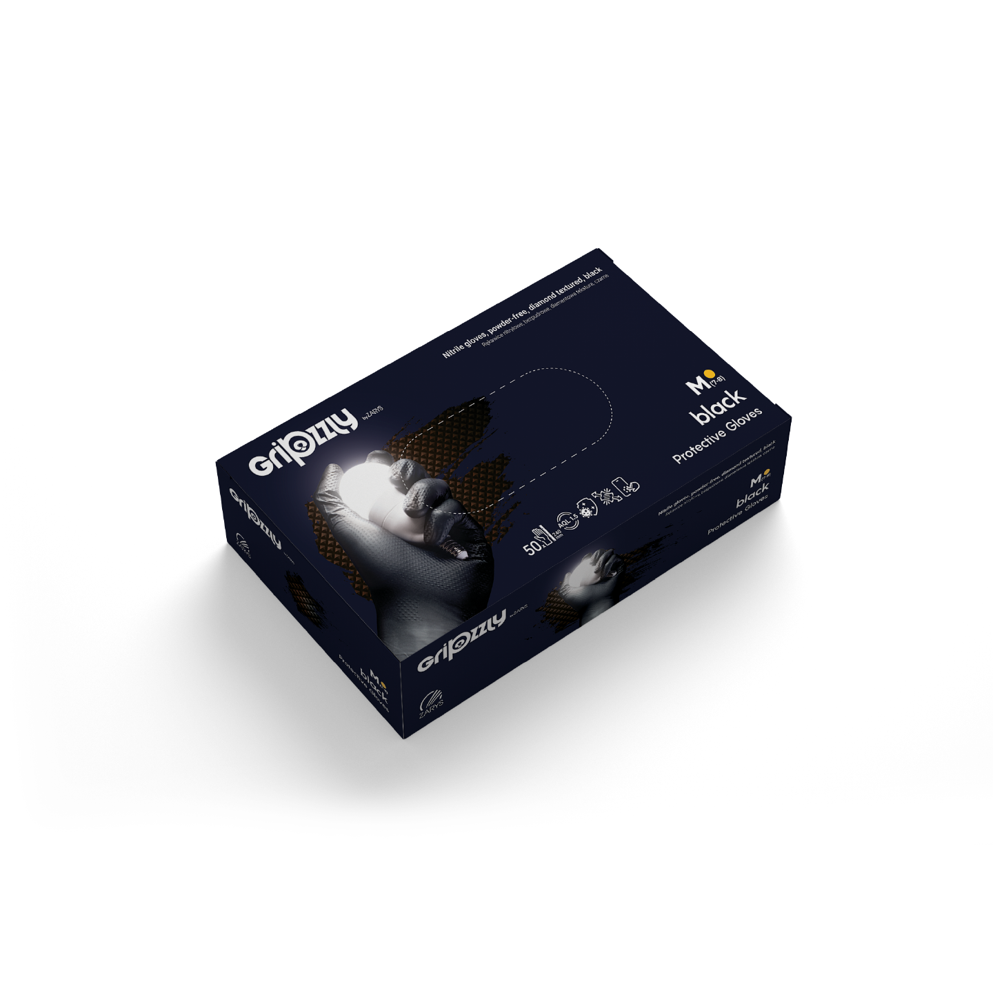 Gants de protection extra fort et résistant, Noir, Nitrile, texture diamant - Boite de 50