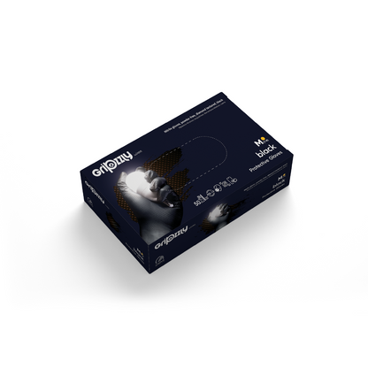 Gants de protection extra fort et résistant, Noir, Nitrile, texture diamant - Boite de 50