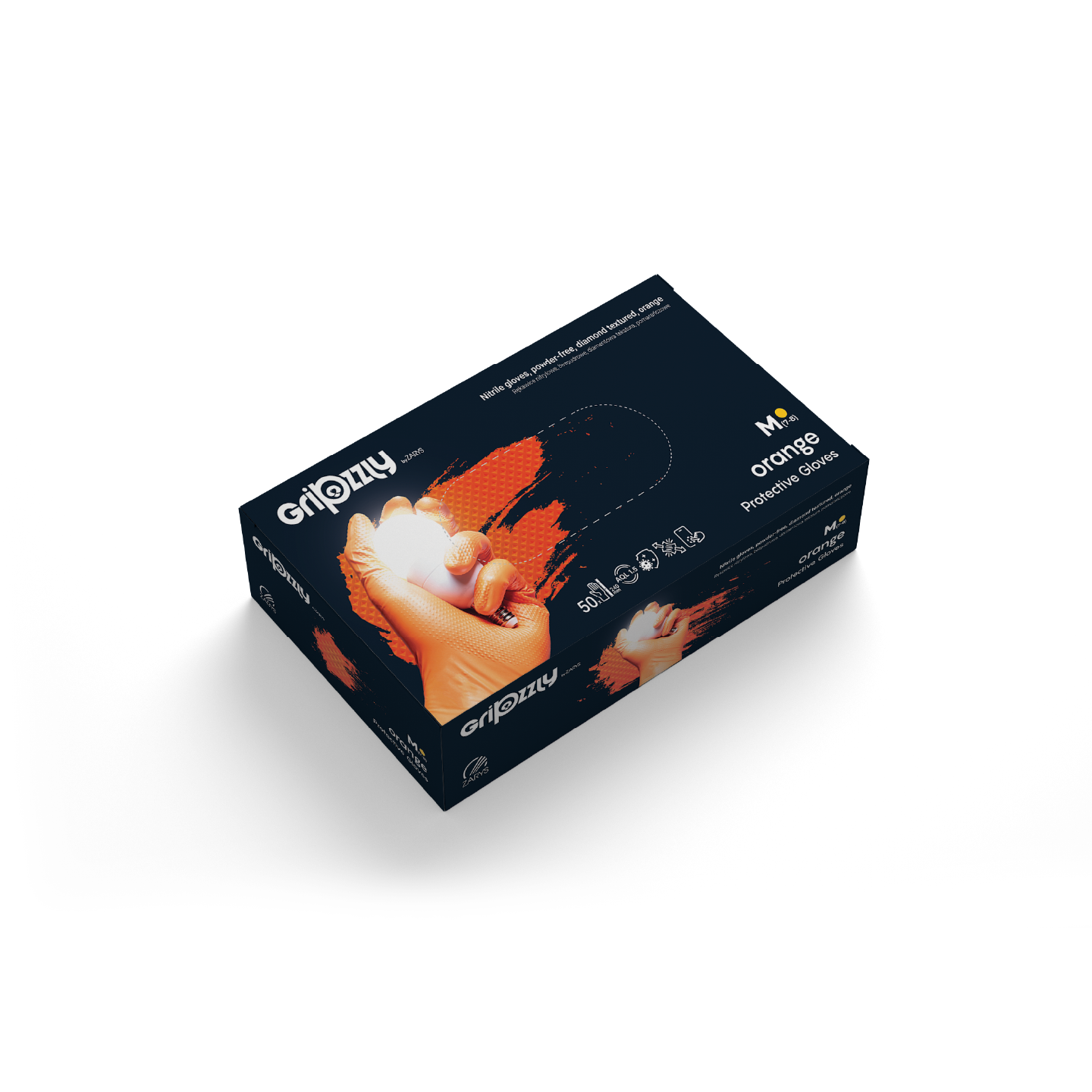 Gants de protection extra fort et résistant - Orange - Nitrile - Texture diamant - Boite de 50