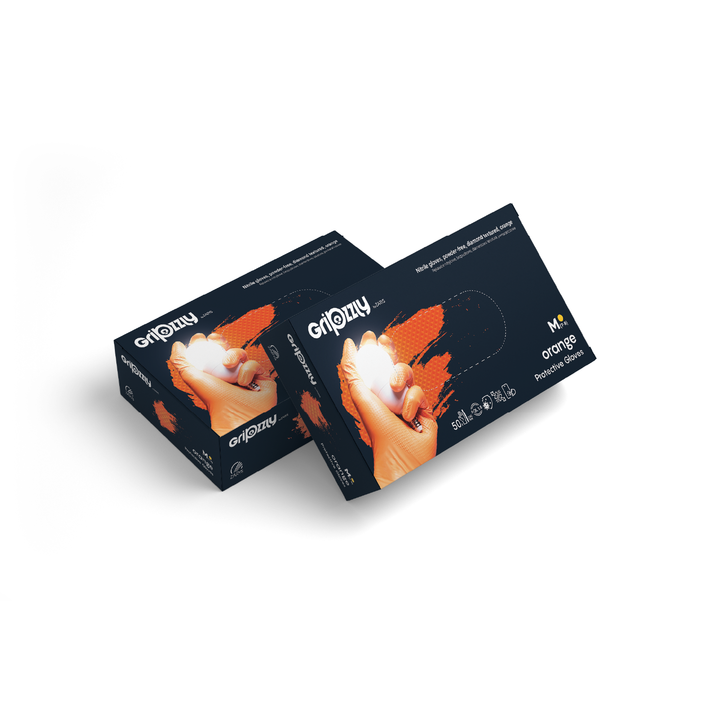 Gants de protection extra fort et résistant - Orange - Nitrile - Texture diamant - Boite de 50