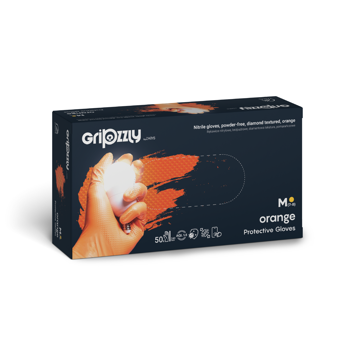 Gants de protection extra fort et résistant - Orange - Nitrile - Texture diamant - Boite de 50