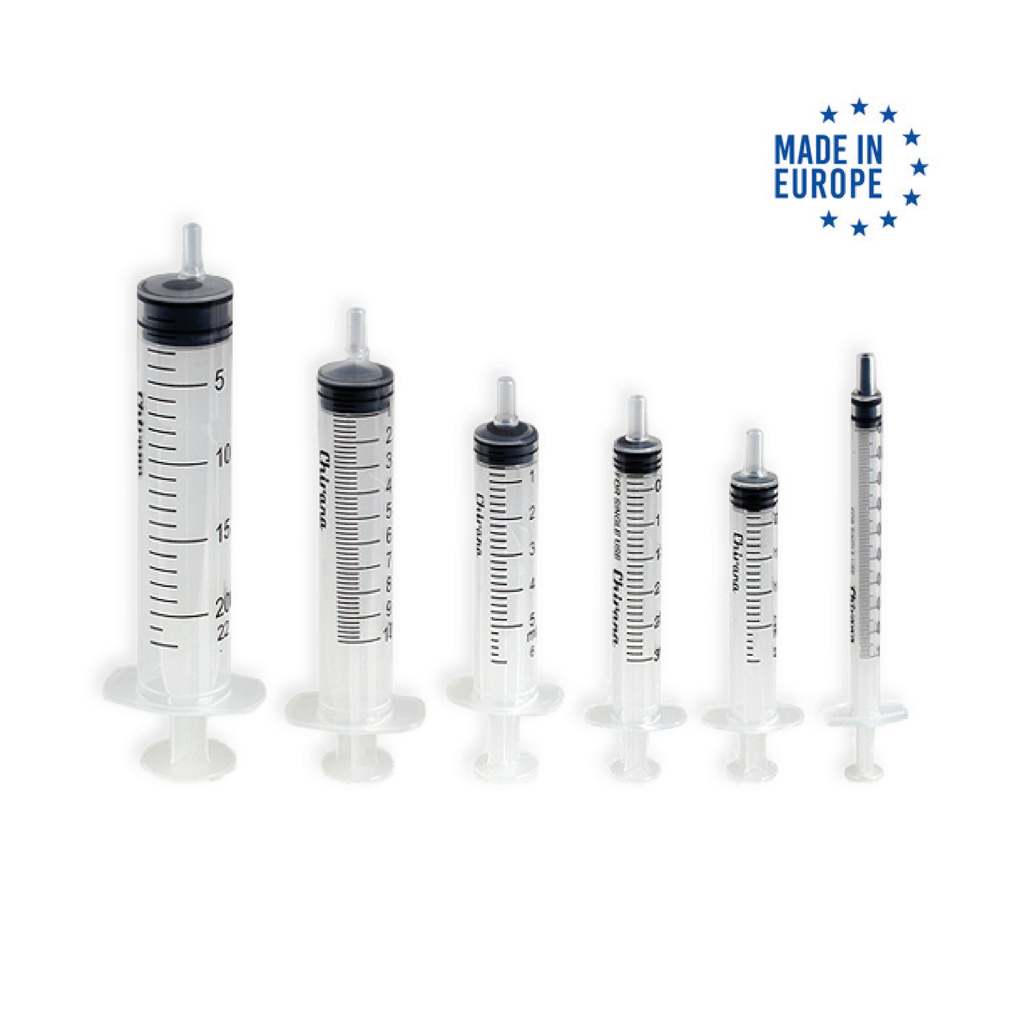 Chirana - Seringues 3 pièces - Luer - 1ml, 2ml, 3ml, 5ml, 10ml, 20ml, 30ml, 50ml- Fabriqués en Europe