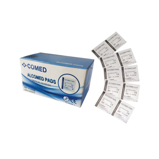 Comed - Tampons imprégnés Alcomed - Alcool à 70% - Boite de 100 pièces