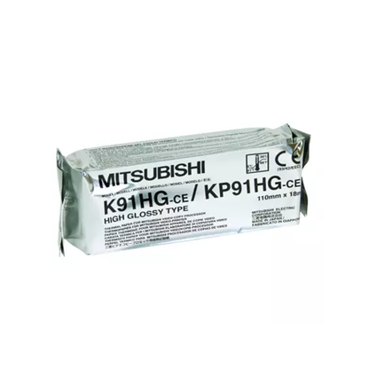 Papier thermique haute brillance Mitsubishi K91HG / KP91HG - 110 mm X 18 m - 1 Boite de 4 rouleaux