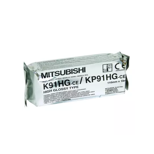 Papier thermique haute brillance Mitsubishi K91HG / KP91HG - 110 mm X 18 m - 1 Boite de 4 rouleaux