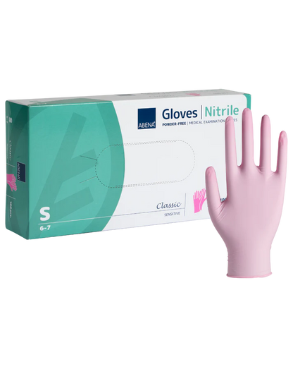 Abena - Gants d'examen nitrile en rose non poudrés 240mm - Boite de 100 pièces