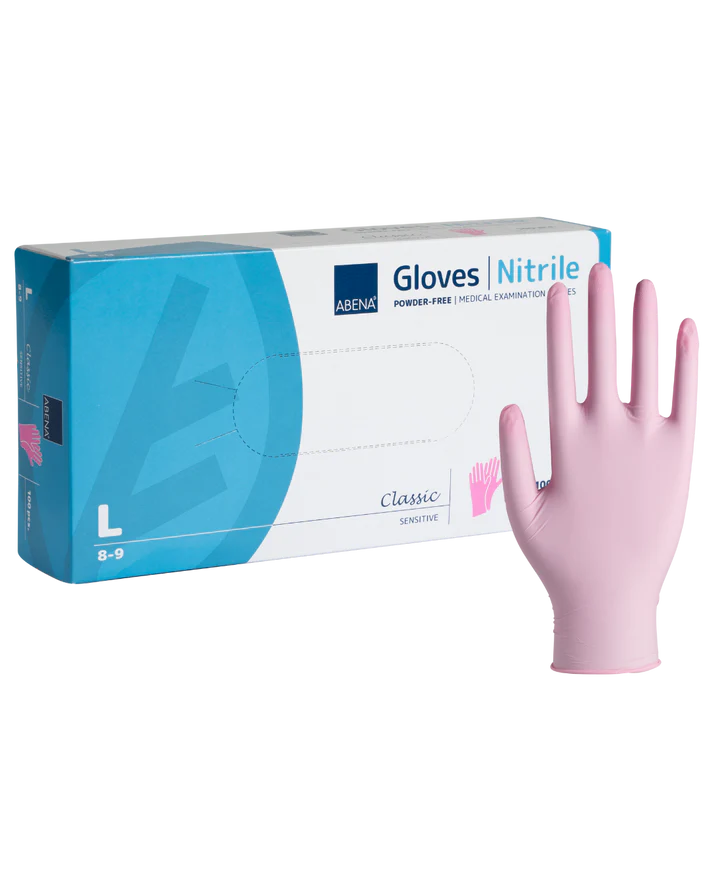 Abena - Gants d'examen nitrile en rose non poudrés 240mm - Boite de 100 pièces