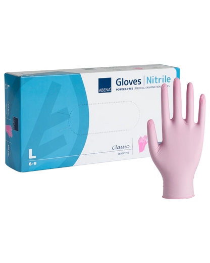 Abena - Gants d'examen nitrile en rose non poudrés 240mm - Boite de 100 pièces