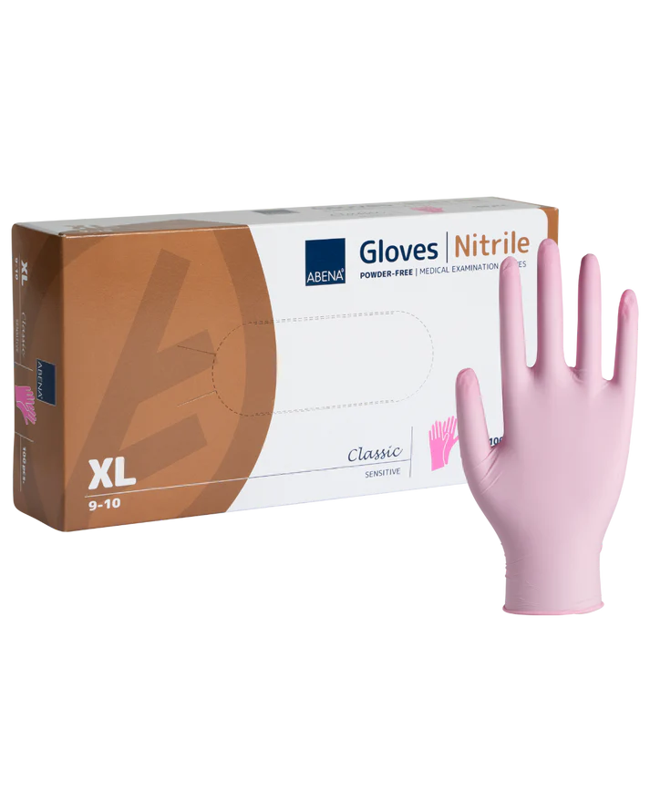 Abena - Gants d'examen nitrile en rose non poudrés 240mm - Boite de 100 pièces