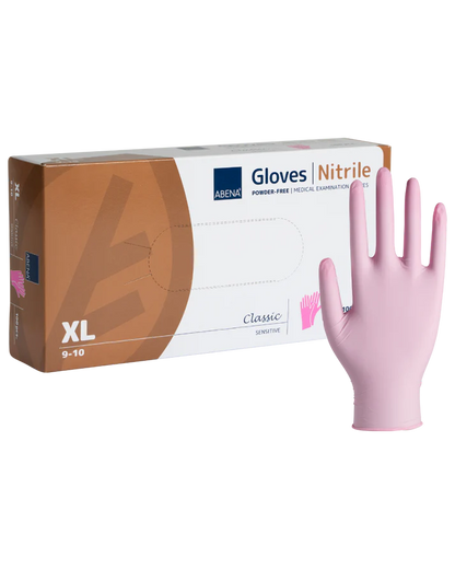 Abena - Gants d'examen nitrile en rose non poudrés 240mm - Boite de 100 pièces