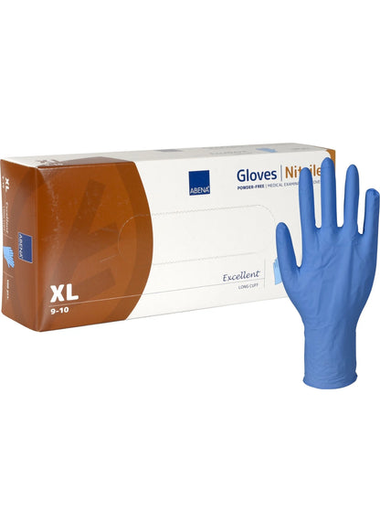 Abena - Gants d'examen nitrile en bleu non poudrés 300mm - Excellent -Carton de 10 Boites de 100 pièces
