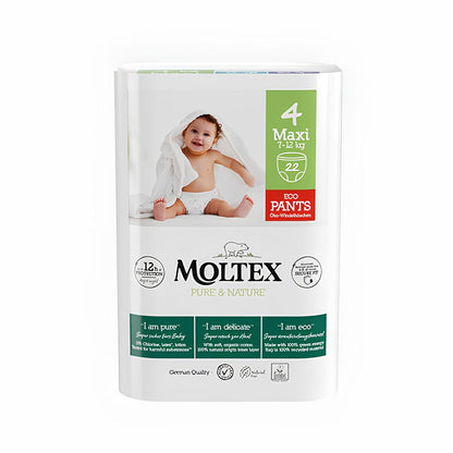 Moltex - Pure&Nature - Couche Culotte - Maxi - 7/12kg - Carton de 4 sachets de 22 pièces