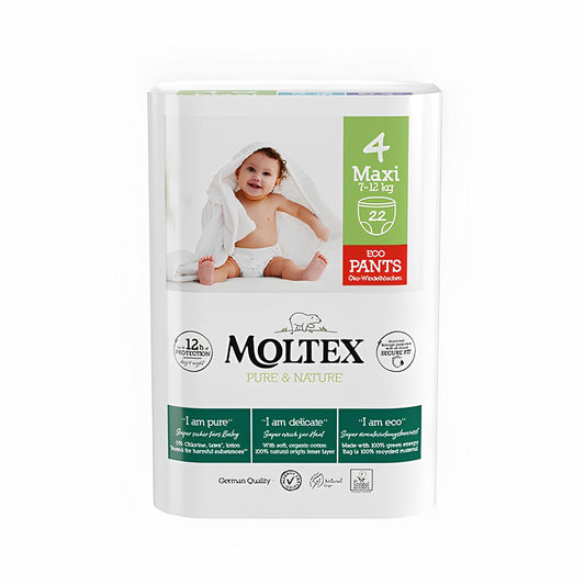 Moltex - Pure&Nature - Couche Culotte - Maxi - 7/12kg - Carton de 4 sachets de 22 pièces