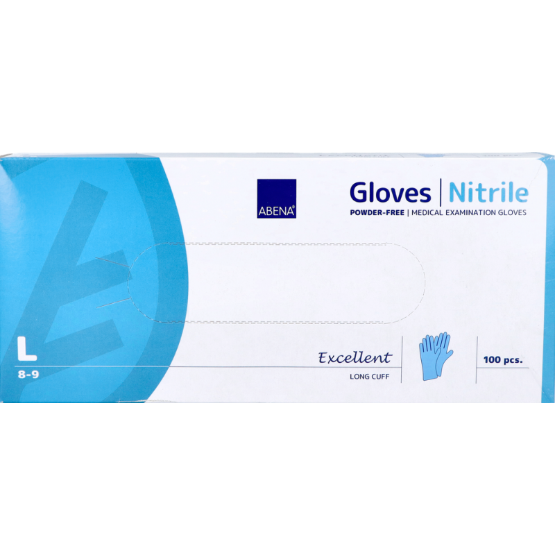 Abena - Gants d'examen nitrile en bleu non poudrés 300mm - Excellent -Carton de 10 Boites de 100 pièces