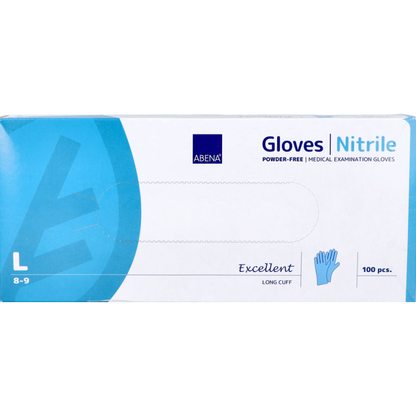 Abena - Gants d'examen nitrile en bleu non poudrés 300mm - Excellent -Carton de 10 Boites de 100 pièces