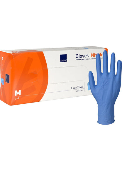 Abena - Gants d'examen nitrile en bleu non poudrés 300mm - Excellent -Carton de 10 Boites de 100 pièces