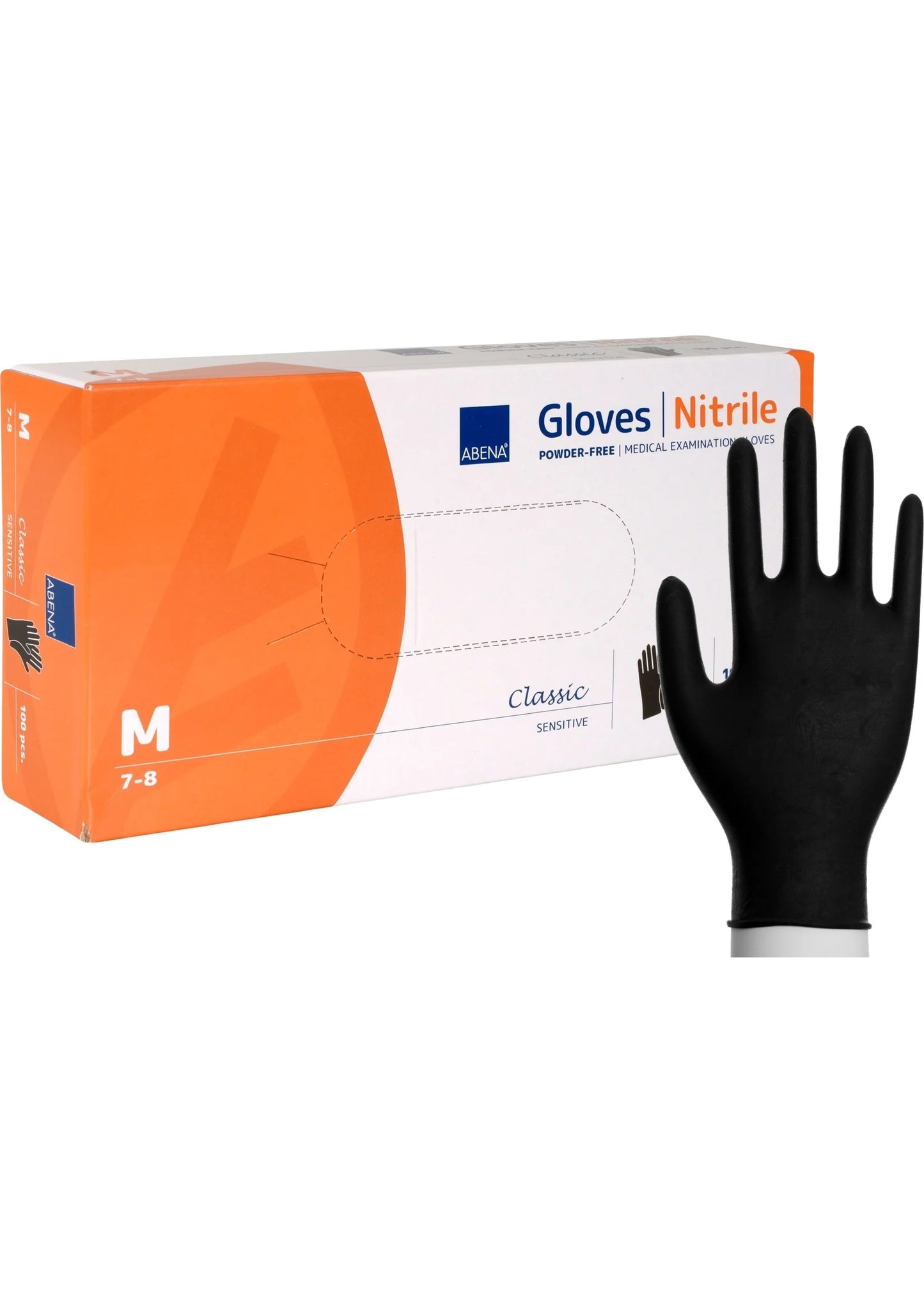 Abena - Gants d'examen nitrile en noir non poudrés 240mm - Classic - Boite de 100 pièces