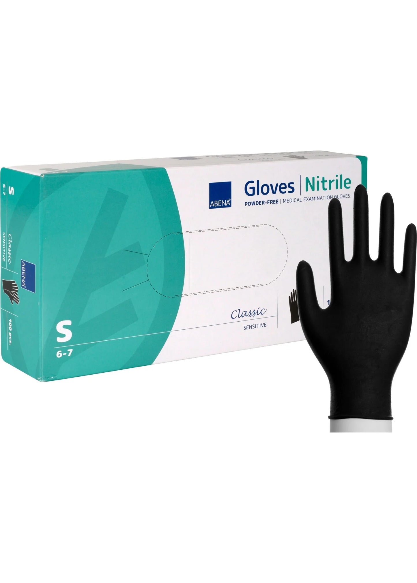 Abena - Gants d'examen nitrile en noir non poudrés 240mm - Classic - Boite de 100 pièces