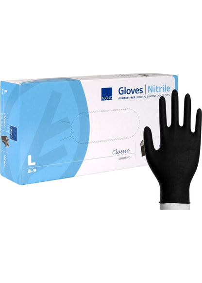 Abena - Gants d'examen nitrile en noir non poudrés 240mm - Classic - Boite de 100 pièces