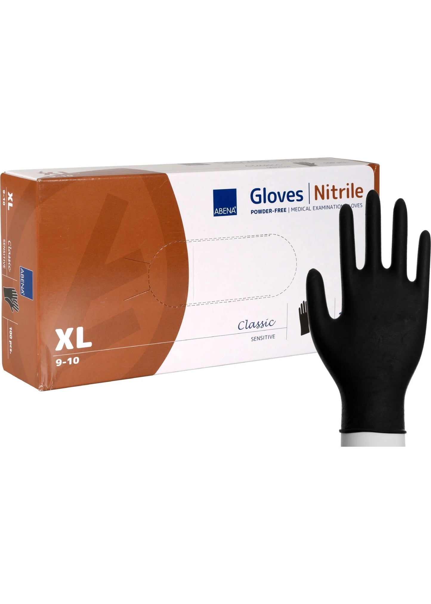 Abena - Gants d'examen nitrile en noir non poudrés 240mm - Classic - Boite de 100 pièces