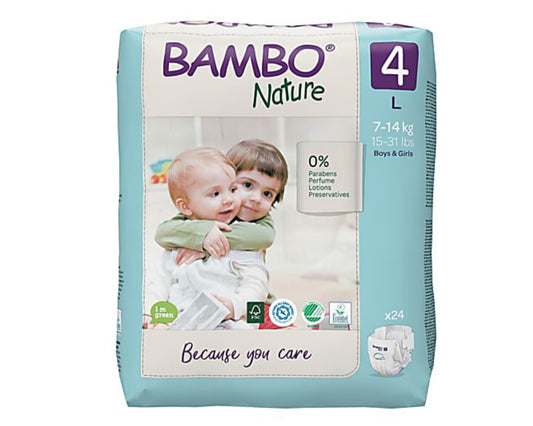 Bambo Nature - Couche bébé Taille 4 Maxi (7-14kg) - Carton de 6  Sachets de 24 pièces