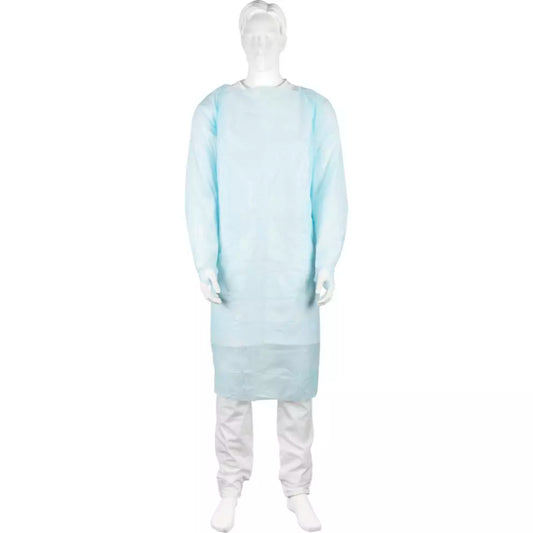 Abena - Tablier plastique jetable avec manches et passe-pouces – Bleu - Carton de 200 pièces