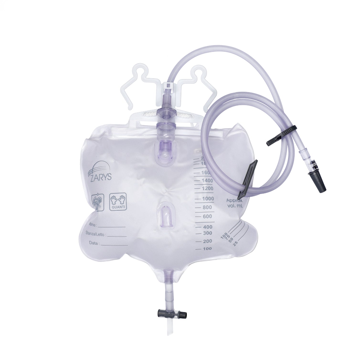 Zarys Poche à urine avec port d'échantillonnage 2W, stérile (2000 ml, drain 120 cm), suite. pht. - Carton de 10 conditionnements de 5