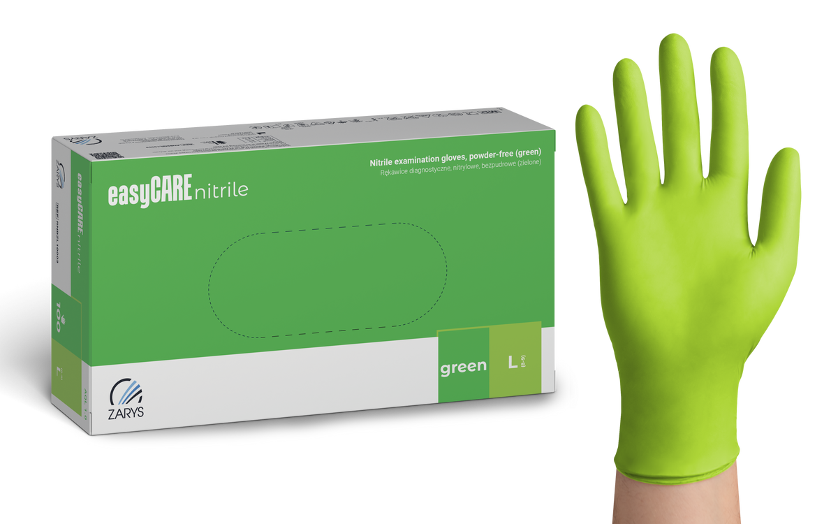 Zarys easyCARE nitrile - Nitrile gants d'examen, non poudrés, non stériles taille : L - A100 vert - Carton de 10 boîtes de 100