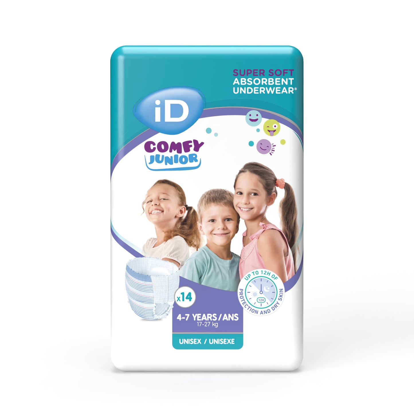 iD Comfy Junior Pants 4-7 ans – Protection absorbante confortable et discrète pour enfants - Sachet de 14 pièces