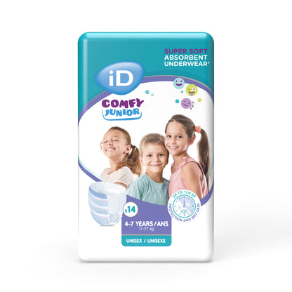 iD Comfy Junior Pants 4-7 ans – Protection absorbante confortable et discrète pour enfants - Sachet de 14 pièces