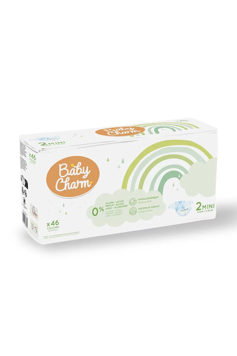 BabyCharm - Couche Bébé Taille 2 Mini (4-6kg) - Sachet de 46 pièces