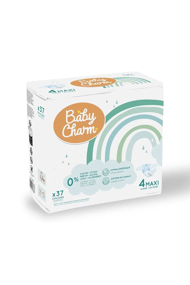 BabyCharm - Couche Bébé Taille 4 Maxi (9-14k) - Sachet de 37 pièces