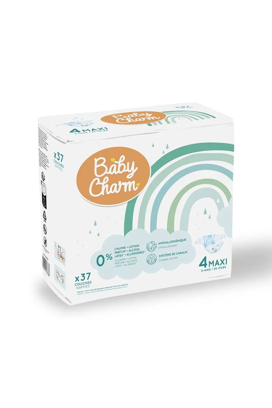 BabyCharm - Couche Bébé Taille 4 Maxi (9-14k) - Sachet de 37 pièces