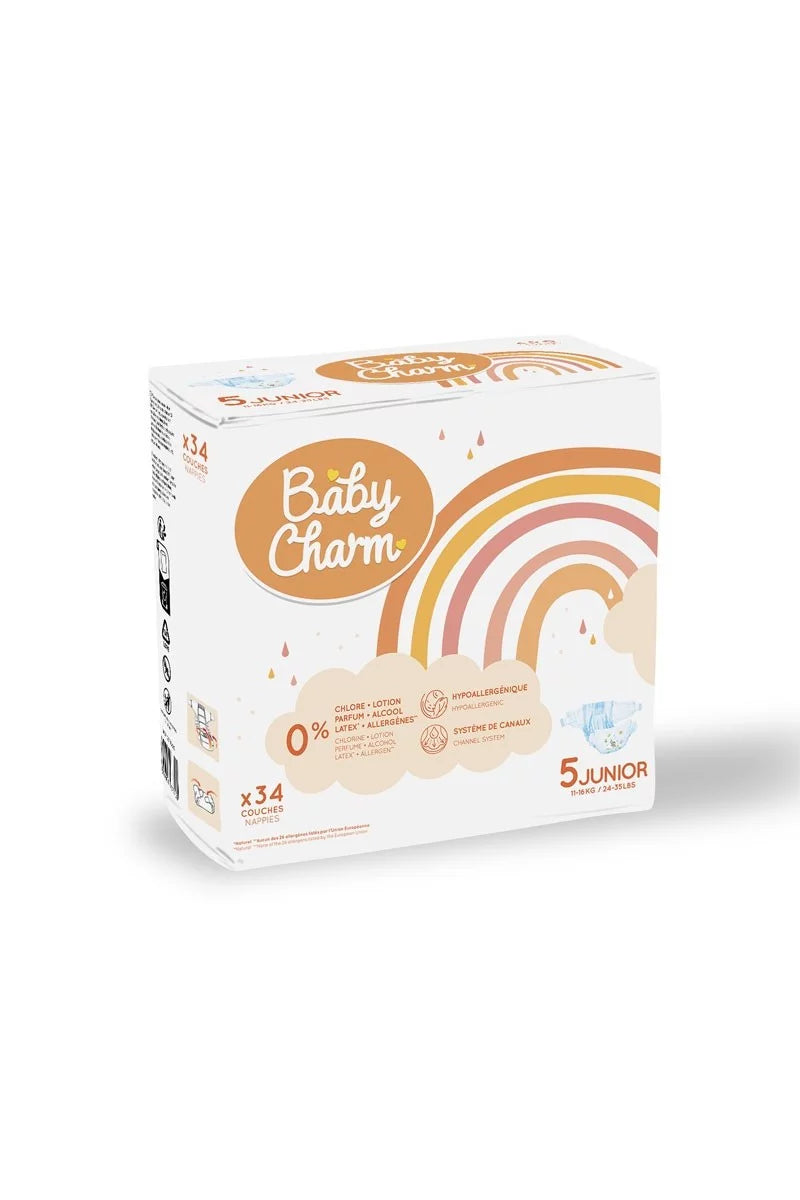 BabyCharm - Couche Bébé Taille 5  Junior (11-16kg) - Sachet de  34 pièces