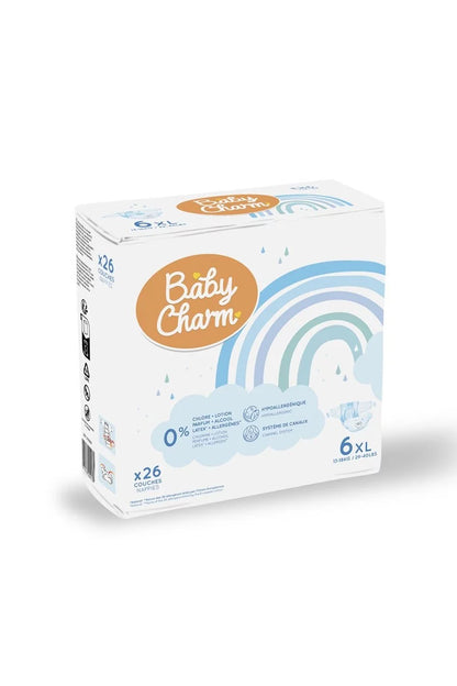 BabyCharm - Couche Bébé Taille 6  XL (13-18kg) - Sachet de 26 pièces