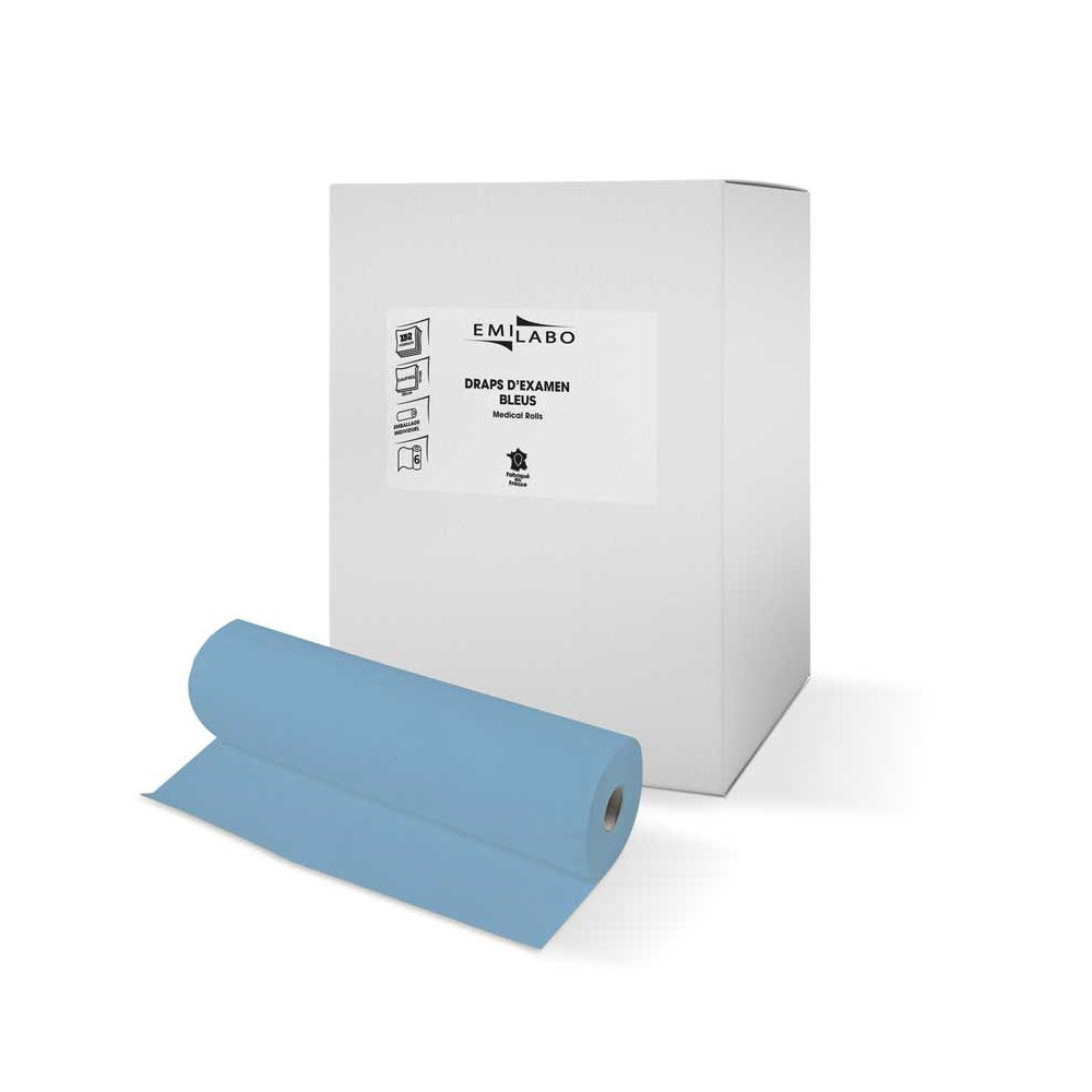 Emilabo - Draps d'examen bleu plastifiés gaufré 50 x 38cm - Lot de 6 Rouleaux