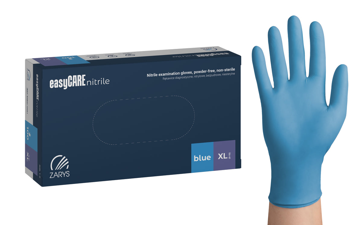 Zarys easyCARE nitrile - Nitrile gants d'examen, non poudrés, non stériles taille : XL - A100 bleu - Carton de 10 boîtes de 100