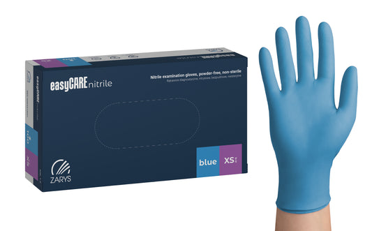 Zarys easyCARE nitrile - Nitrile gants d'examen, non poudrés, non stériles taille : XS - A100 bleu - Carton de 10 boîtes de 100