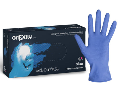 Gants de protection extra fort et résistant, Bleu, Nitrile, texture diamant - Boite de 50 pièces