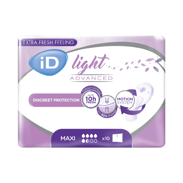 Ontex - Protection urinaire femme iD Light Advanced Maxi - Carton de 12 Sachets de 10 Pièces