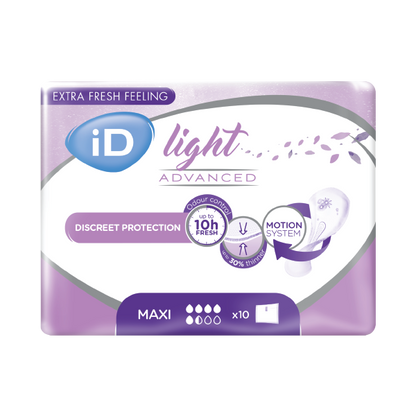 Ontex - Protection urinaire femme iD Light Advanced Maxi - Carton de 12 Sachets de 10 Pièces