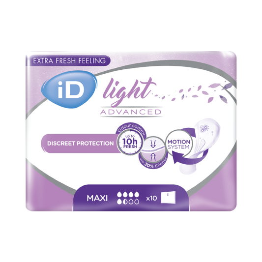 Ontex - Protection urinaire femme iD Light Advanced Maxi - Carton de 12 Sachets de 10 Pièces