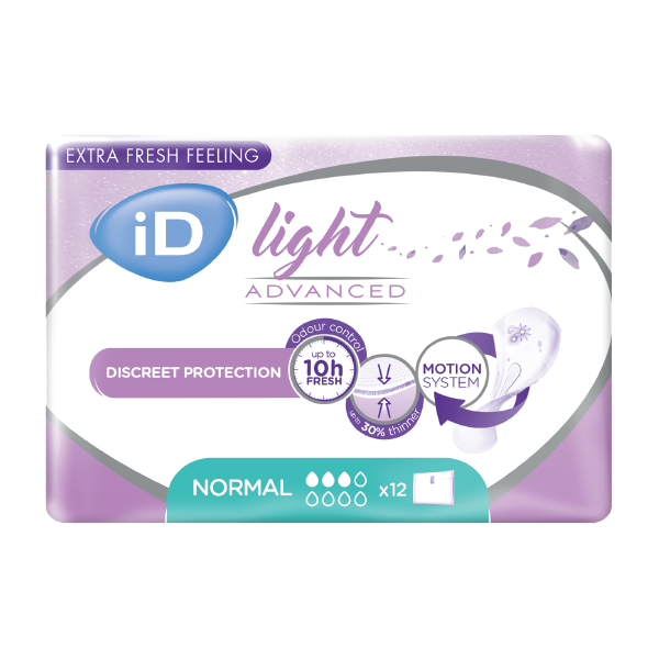 Ontex - Protection urinaire femme iD Light Advanced Normal - Carton de 12 sachets de 12 Pièces